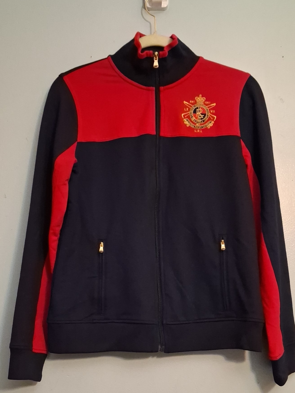 Lauren Ralph Lauren Size Medium Men's Active Navy and Red Full-Zip Track Jacket